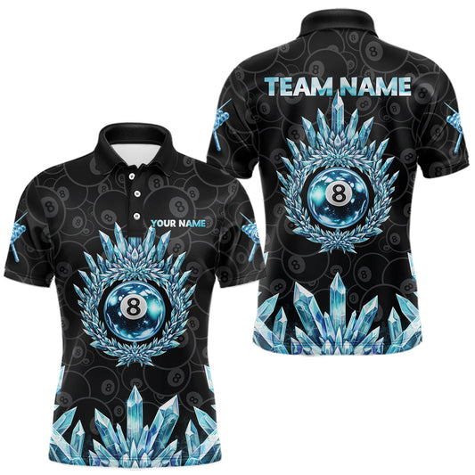 Maxcorners Blue Icy Cold Pool 8 Ball Billiard Polo & 1/4-Zip Shirt For Men Custom Ball Billiard Attire