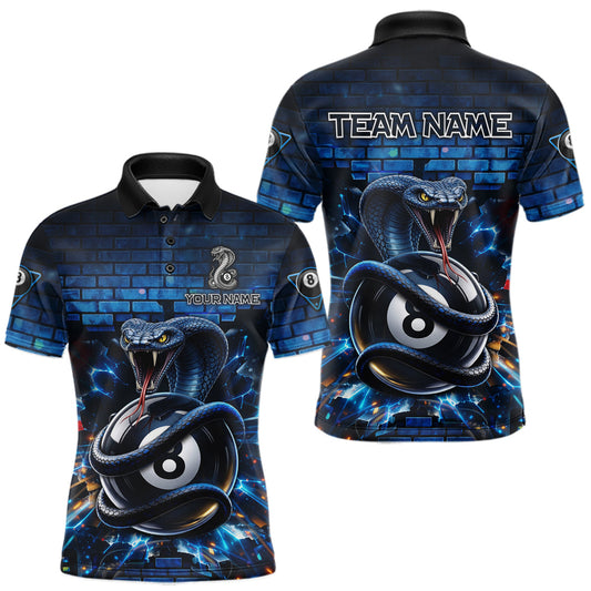 Maxcorners Lightning Blue 8 Ball Pool Shirts Custom Men Billiard Polo & 1/4 Zip Shirts Cobra Billiard Jerseys
