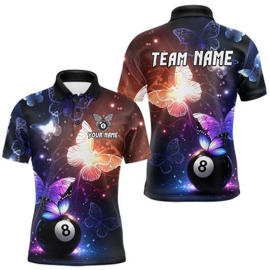 Maxcorners Multi-Color Butterfly 8 Ball Pool Polo & 1/4 Zip Shirts For Men Custom Pool Billiard Team Jerseys