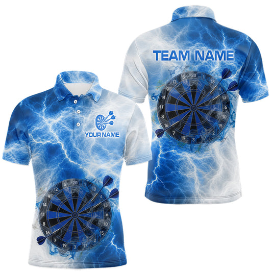 Maxcorners Personalised Blue And White Smokes Men Dart Shirts Custom Thunder Darts Team Shirt For Players
