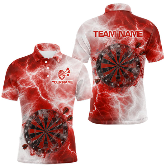 Maxcorners Personalised Red And White Smokes Men Dart Shirts Custom Thunder Darts Team Shirt For Players