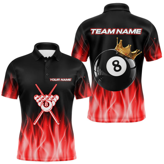Maxcorners Custom Red Flaming Crown 8 Ball Billiard Shirts For Men Personalized Billiard Attire Gifts LM0101