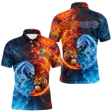 Maxcorners Custom Name Dragon 8-Ball and Tiger 9-Ball Water and Fire Billiard Pool Jersey for Men