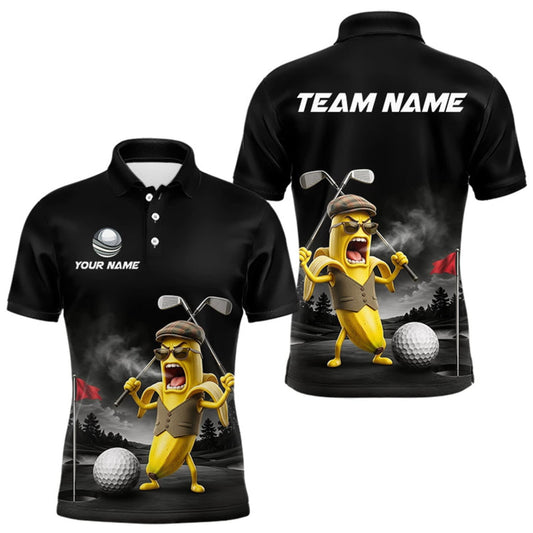 Maxcorners Custom Funny Golf Polo Shirt For Men Angry Banana Golfer Shirt Custom Name Team Golf Jersey LM0409