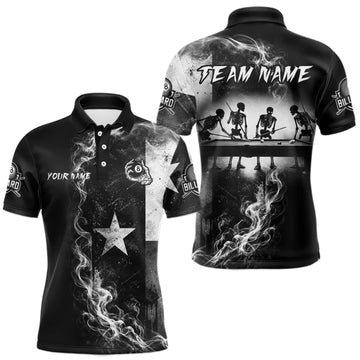Maxcorners Grey Smokes Texas Flag 8 Ball Billiard Pool Shirt For Men Custom Billiard Skeleton Team Apparel LM1508