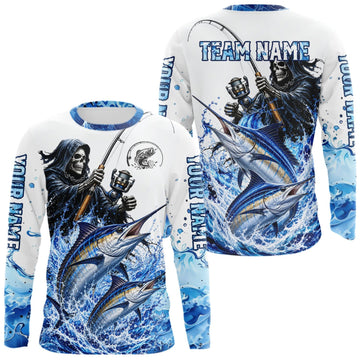 Maxcorners Custom Marlin Fishing Jersey Long Sleeve Grim Reaper Marlin Duo Fishing Shirt Apparel For Men LM0609