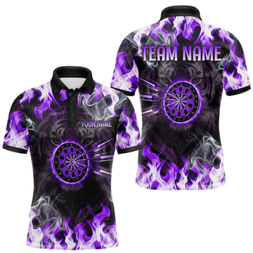 Maxcorners Purple Flaming Tiger Men Dart Polo Shirts Personalized Name & Team Fire Flame Dart Jerseys