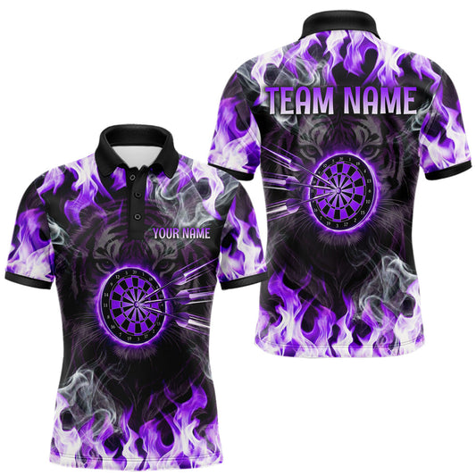Maxcorners Purple Flaming Tiger Men Dart Polo Shirts Personalized Name & Team Fire Flame Dart Jerseys