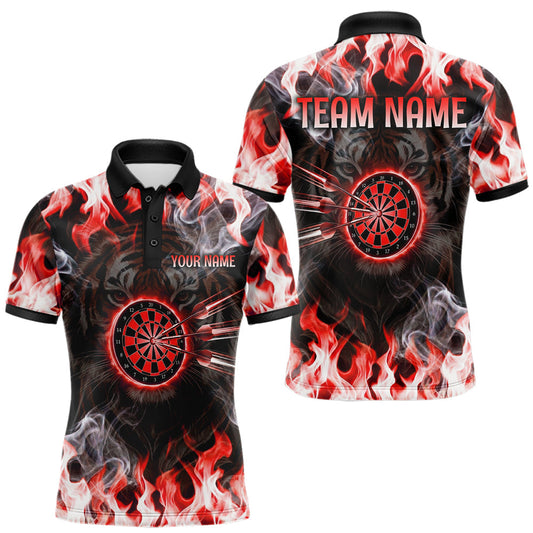 Maxcorners Red Flaming Tiger Men Dart Polo Shirts Personalized Name & Team Fire Flame Dart Jerseys
