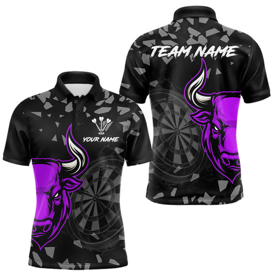 Maxcorners Bull & Dartboard Custom Grunge Men's Darts Polo Shirt Purple Darts Team Jersey