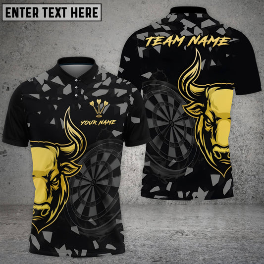 Maxcorners Bull & Dartboard Custom Grunge Men's Darts Polo Shirt Yellow Darts Team Jersey