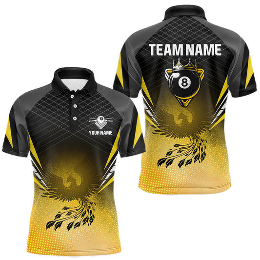 Maxcorners Black And Yellow Crown Pool 8 Ball Men Billiard Shirt Custom Billiard Polo & 1/4 Zip Attir LM0101