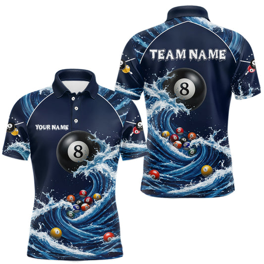 Maxcorners Blue Waving 8 Ball Pool Shirts Custom Billiard Pool Shirts For Men 3D Billiard Team Attire LM0404
