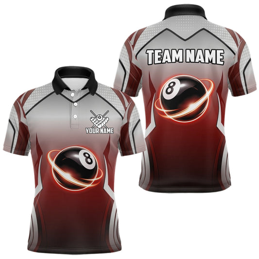 Maxcorners Black And Red 8 Ball Pool Men Billiard Polo & Quarter Zip Shirt Custom 8 Ball Billiard Team Jersey LM0404