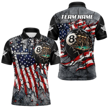 Maxcorners Custom 8 Ball Broken US Flag Billiard Shirt For Men Patriotic Skeleton Pooler Billiards Team Jersey LM0510