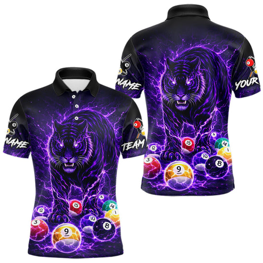 Maxcorners Thunder Purple Horror Tiger Pool Ball Billiard Shirt For Men Custom 8 Ball Billiard Team Attire LM0402