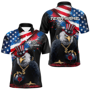 Maxcorners Custom American Flag Splatter Eagle 8 Ball Pool Billiard Shirts For Men Patriotic Billiard Team Jersey