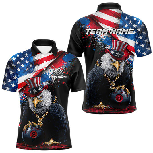 Maxcorners Custom American Flag Splatter Eagle 8 Ball Pool Billiard Shirts For Men Patriotic Billiard Team Jersey