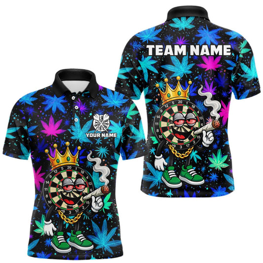 Maxcorners Custom Funny Crown Dartboard Darts Polo 1/4-Zip Shirt For Men Neon Leaf Billiard Team Jersey LM0510