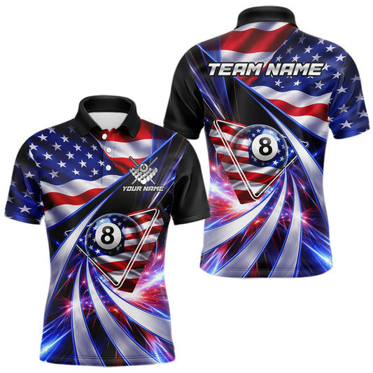 Maxcorners Personalized Colorful Galaxy American Flag 8 Ball Pool Billiard Shirts For Men Billiard Attire Gifts LM0503