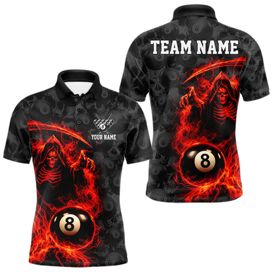 Maxcorners Personalized Red Flaming Grim Reaper 8 Ball Pool Billiard Shirts For Men Billiard Attire Gifts