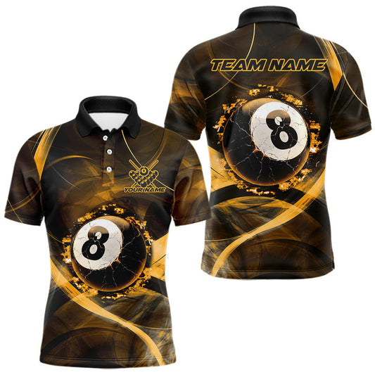 Maxcorners Smoke Cracked Billiard 8 Ball Pool Shirt For Men Custom Billiard Polo & 1/4 Zip Team Attire | Yellow