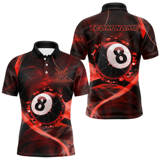 Maxcorners Smoke Cracked Billiard 8 Ball Pool Shirt For Men Custom Billiard Polo & 1/4 Zip Team Attire | Red