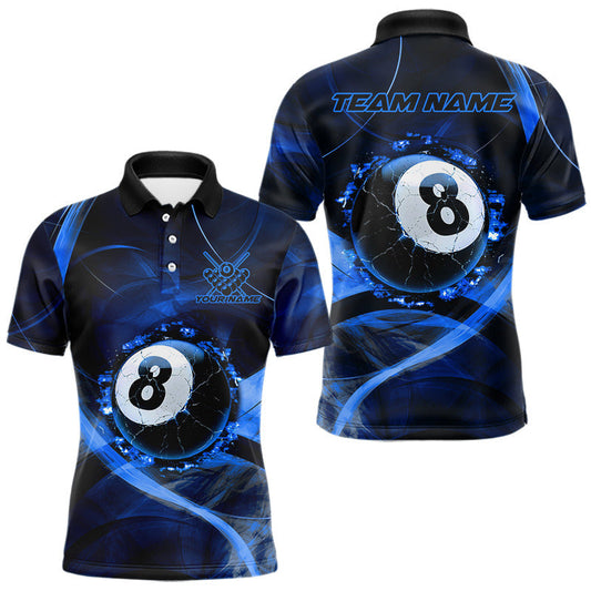 Maxcorners Smoke Cracked Billiard 8 Ball Pool Shirt For Men Custom Billiard Polo & 1/4 Zip Team Attire | Blue