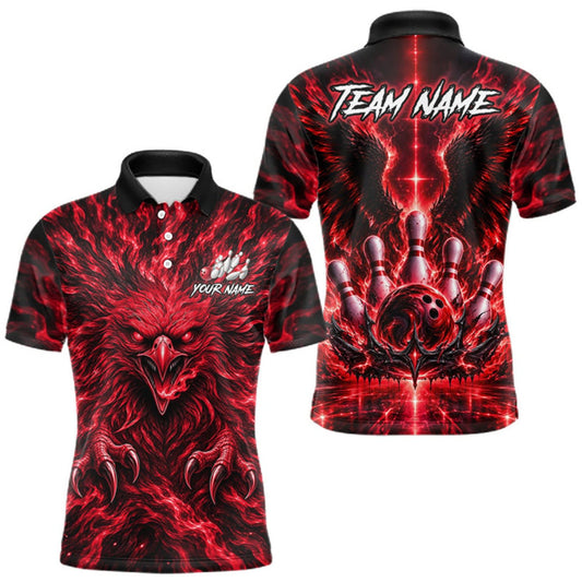 Maxcorners Red Lightning Eagle Bowling Polo 1/4-Zip For Men Custom Crown Wings Bowling Strike Team Apparel LM0510