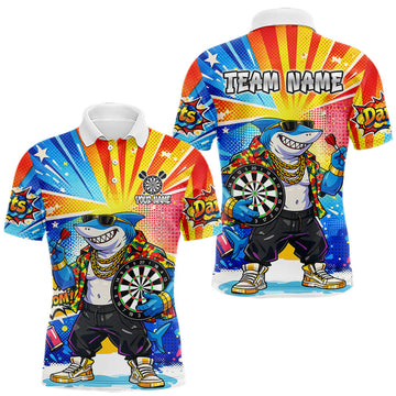 Maxcorners Funny Rich Cool Shark Hold Dartboard Men Darts Polo Shirt Custom Pop Art Dart League Shirt LM0602