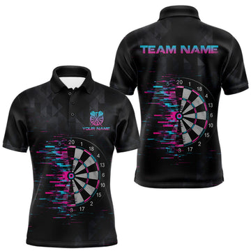 Maxcorners Pink And Blue Strike Dartboard Darts Polo 1/4-Zip Shirt For Men Custom Darts Team Jersey LM0410