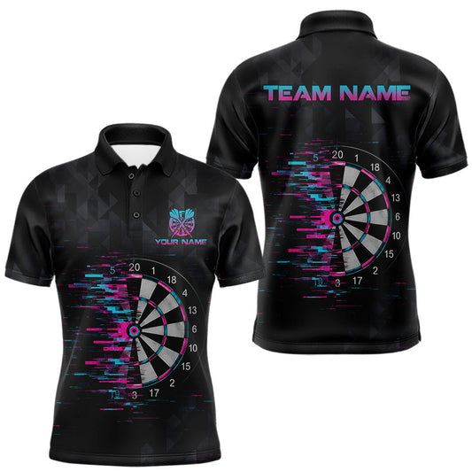Maxcorners Pink And Blue Strike Dartboard Darts Polo 1/4-Zip Shirt For Men Custom Darts Team Jersey LM0410