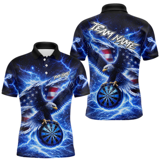 Maxcorners Thunder Torn US Flag Eagle Dartboard Men Darts Polo Shirt Custom Patriotic Dart League Shirt