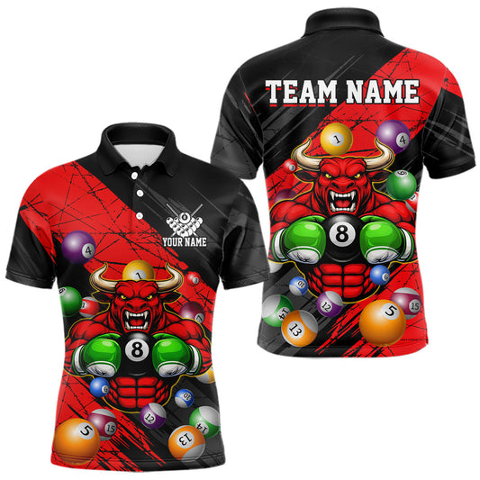 Maxcorners Boxing Bull Hold 8 Ball Pool Funny Billiard Shirt For Men Personalized Pool Balls Billiard Shirts