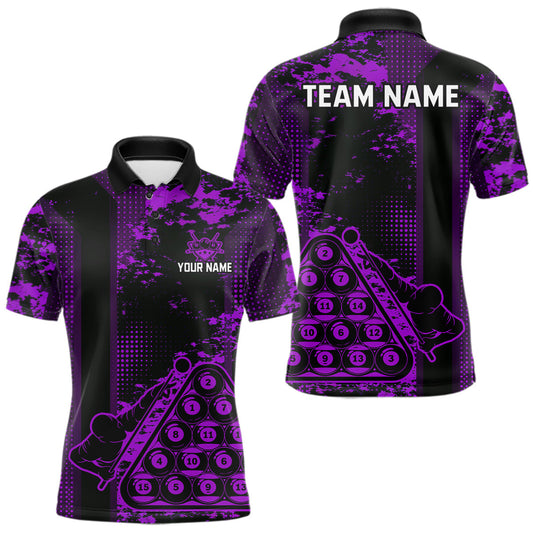 Maxcorners Purple Grunge Human Playing Ball Pool Men Polo & 1/4-Zip Shirt Custom Billiards Ball Jerseys LM0901