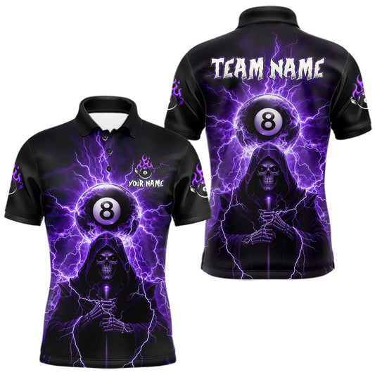 Maxcorners Grim Reaper Thunder Purple 8 Ball Pool Men Polo & 1/4-Zip Shirt Custom Billiards Ball Jerseys LM0901