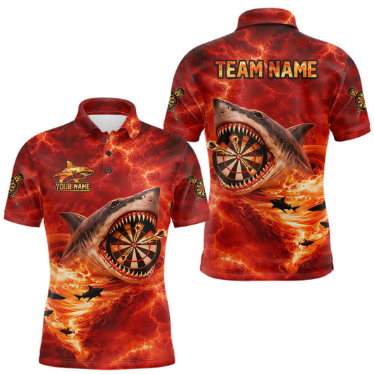 Maxcorners Fire Flame Tornado Funny Shark Darts Polo Shirt For Men Custom Dart Team League Shirt|Red