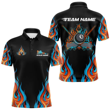 Maxcorners Red And Blue Flames 8 Ball Pool Billiard Team Shirt For Men Custom Billiard Balls Jerseys LM1104