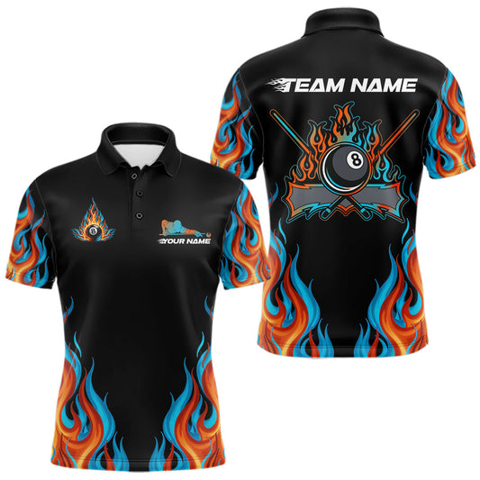 Maxcorners Red And Blue Flames 8 Ball Pool Billiard Team Shirt For Men Custom Billiard Balls Jerseys LM0901
