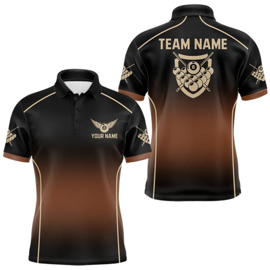 Maxcorners Black And Brown 8 Ball Pool Men Billiard Polo & 1/4-Zip Shirt Custom Billiard Balls Jerseys LM0901