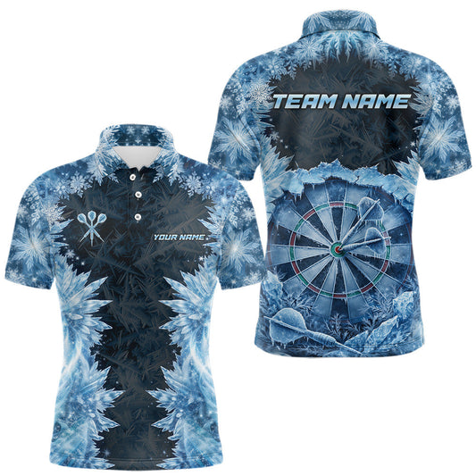 Maxcorners Icy Snowflake Blue Dartboard Men Darts Polo & 1/4-Zip Shirts Custom Darts Clothing Team Shirt Jersey