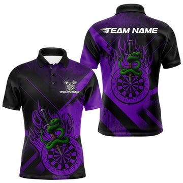 Maxcorners Custom Green Cobra Flames Dartboard Purple Grunge Dart Men Polo Jerseys Dart Shirt Gifts LM0404