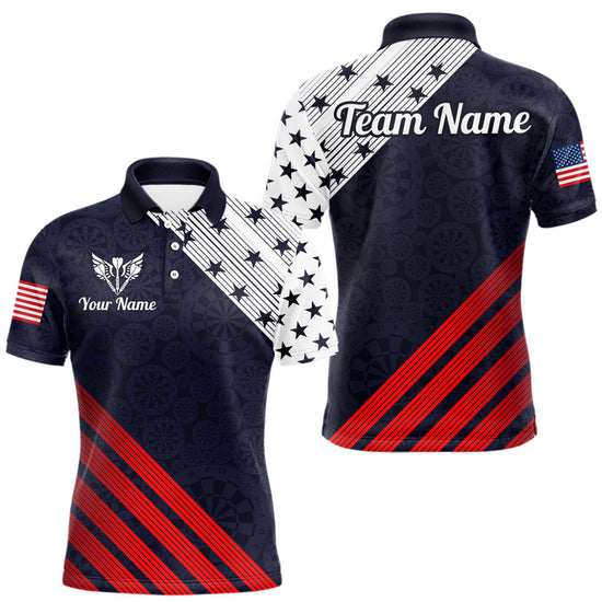 Maxcorners Custom Patriotic US Flag Stars Stripes Darts Polo 1/4-Zip Shirt For Men Personalized Darts Team Shirt