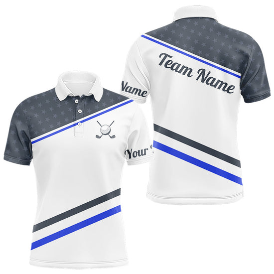 Maxcorners Mens Golf Polo Shirt Custom US Flag Grey Blue Golf Shirt Patriotic Polo Team Clothing Attire