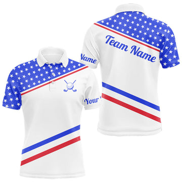 Maxcorners Mens Golf Polo Shirt Custom US Flag Red Blue Golf Shirt Patriotic Polo Team Clothing Attire
