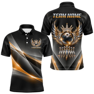 Maxcorners Custom Diamond Crown Winged Bowling Polo 1/4-Zip Shirt For Men Gold Silver Bowling Team Name Jersey