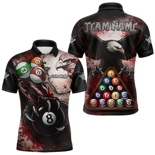 Maxcorners Red Grunge Eagle 8 Ball Billiard Pool Shirt For Men Custom Claws Billiard Attire Team Jersey LM1104