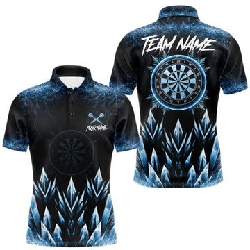 Maxcorners Blue Icy Snowflake Darts Polo & Quarter Zip Shirt For Men Custom Dart Team Shirts Darts Gifts LM1508