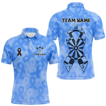 Maxcorners Personalized Light Blue Ribbon Mens Darts Polo 1/4-Zip Shirt Prostate Cancer Darts Team Jersey