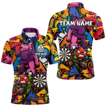 Maxcorners Personalized Angry Ant Darts Polo 1/4-Zip Shirt For Men Custom Graffiti Street Funny Darts Team Uniform